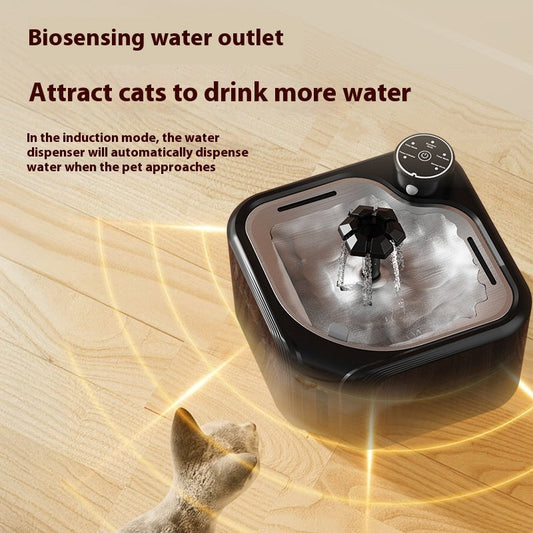 HKM-1481405 Wireless Induction Stainless Steel Automatic Pet Water Dispenser for Dogs and Cats