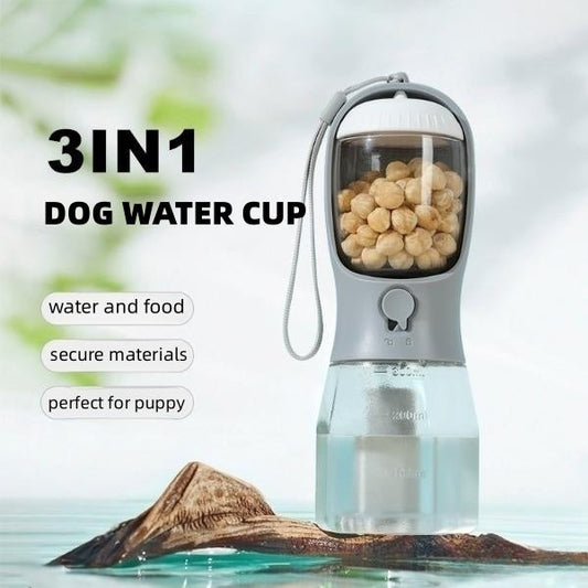 HKM-1874621 3-in-1 Portable Pet Water Cup with Food Storage and Waste Bag Compartment