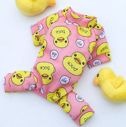 HKM-2099005 Duck Cartoon Pajamas for Dogs and Cats - Four-Legged Cozy Pet Outfits in Pink and Blue