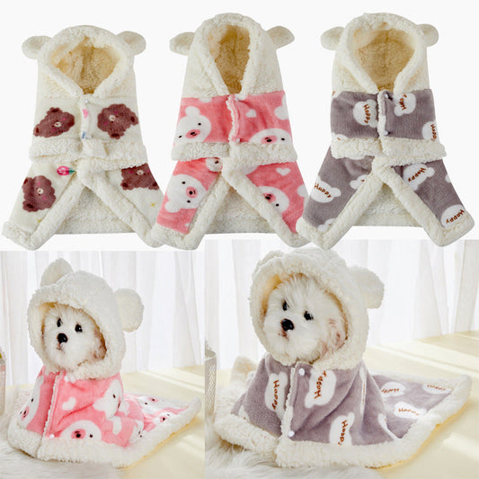 HKM-2426685 Cozy Flannel Hooded Pajamas for Pets - Warm and Thickened Sleepwear in White, Gray, Pink
