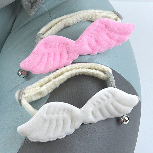 HKM-2794045 Cat Angel Wings Collar with Bell - Solid Color, Adjustable Polyester Design, White & Pink