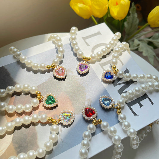 HKM-2990653 Retro Love Crystal Pendant Pet Necklace in Various Colors for Cats and Dogs