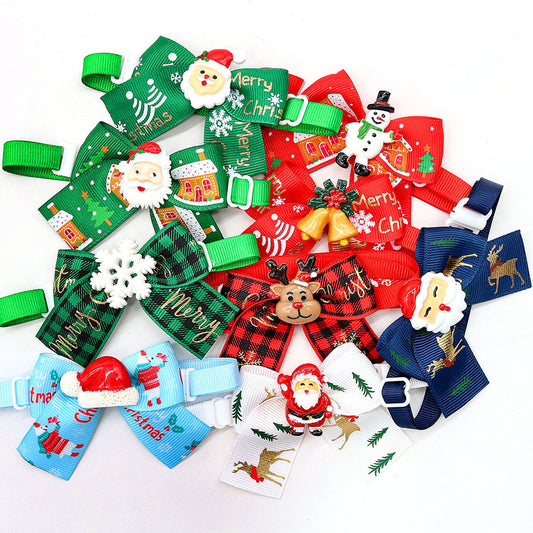 HKM-5830205 Christmas Pet Bow Tie Accessory for Dogs and Cats - Red and Green Design, Multiple Patterns Available