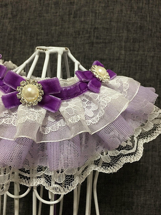 HKM-5961277 Purple Pet Bow Tie Collar for Dogs and Cats, Lace Design, Cloth Material, XS to XL Sizes