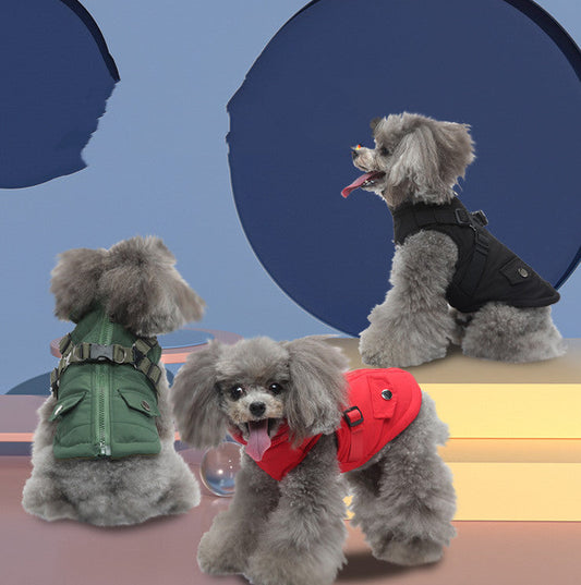 HKM-8934845 Warm Cotton-Padded Pet Jacket with Zipper for Winter - Multiple Colors & Sizes Available