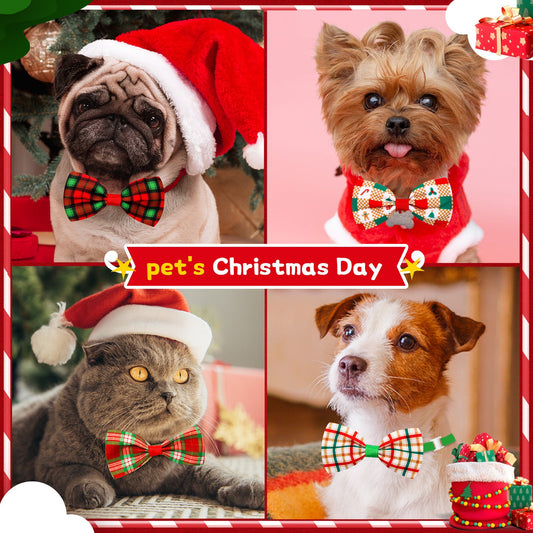 HKM-001619 Christmas Plaid Striped Bow Tie for Dogs and Cats - Multiple Colors Available