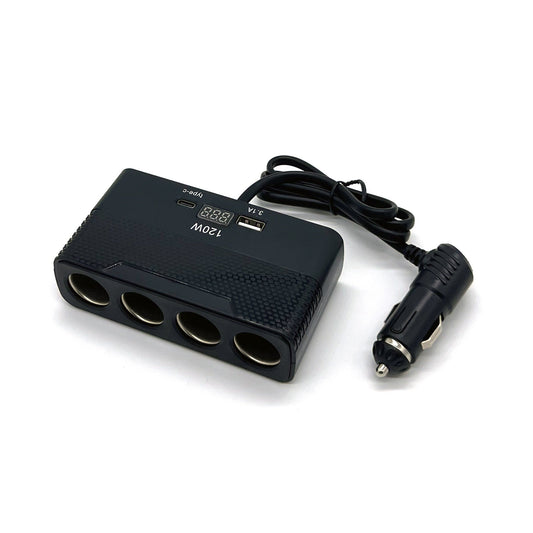 HKM-002131 Portable Digital Display Car Cigarette Lighter with USB and Type-C Ports