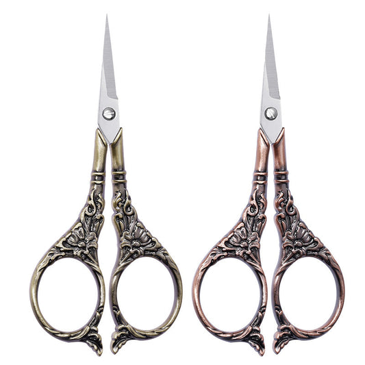 HKM-003091 Elegant Vintage Stainless Steel Scissors in Gold, Red Bronze, Green Bronze, and Silver