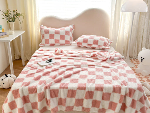 HKM-004243 Geometric Flannel Coral Fleece Blanket - Multiple Sizes and Colors Available