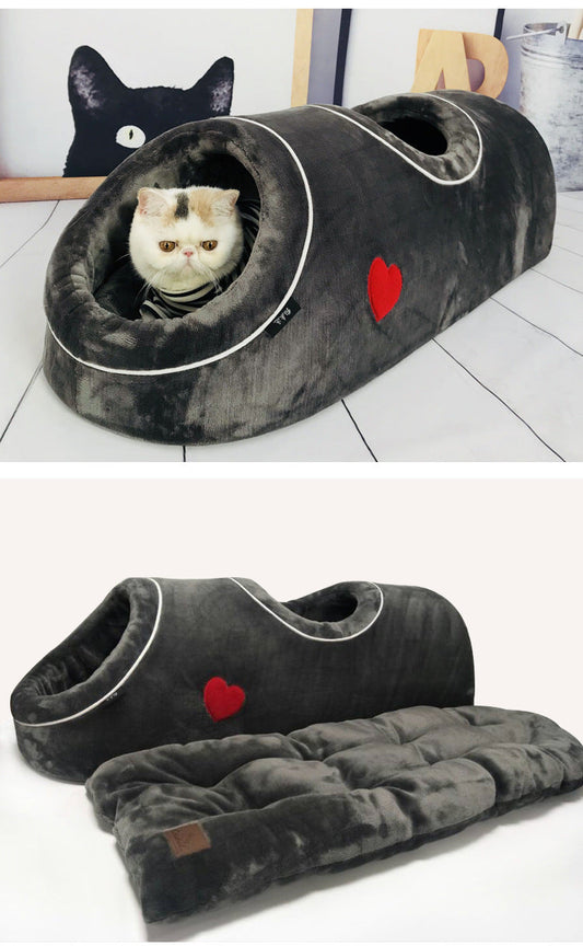 HKM-004435 Cozy Double-Hole Flannel Cat Nest in Gray and Brown Designs