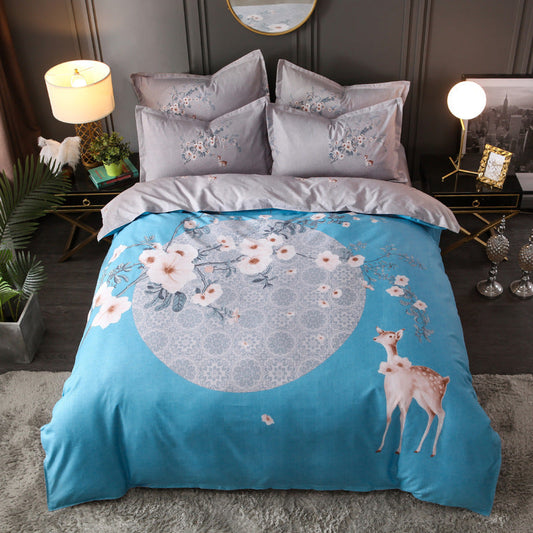 HKM-004563 Floral Patterned Four-Piece Cashmere Bed Set for 1.5m, 1.8m, and 2.0m Beds