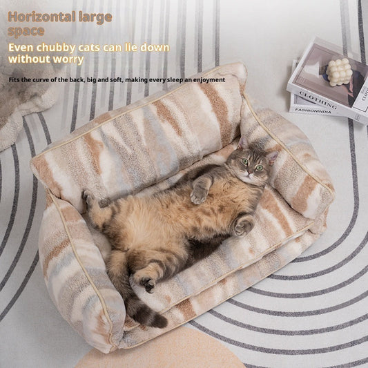 HKM-005203 Removable and Washable Pet Sofa Bed in Black and White or Beige Ripple, Multiple Sizes Available