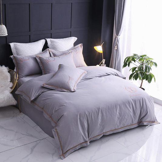HKM-005715 Cotton Duvet Cover Set, Four-Piece Bedding for Various Bed Sizes with Elegant Floral Designs