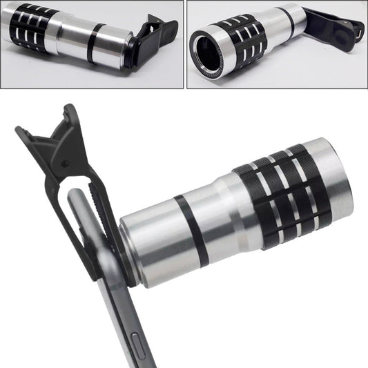 HKM-005779 12X Telescopic Lens with Universal Clip for Smartphones - High-Definition Outdoor Photography Accessory