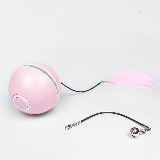 HKM-008211 LED Cat Laser Toy Ball with Replaceable Feather - USB Rechargeable Rolling Play Ball for Pet Fun