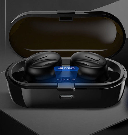 HKM-011219 Wireless In-ear Bluetooth Headphones with LED Digital Display - Modern Design, Available in Black and White