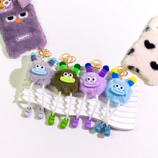 HKM-015443 Cute Cartoon Plush Keychain Doll for Kids - Small Coal Ball Car Accessory