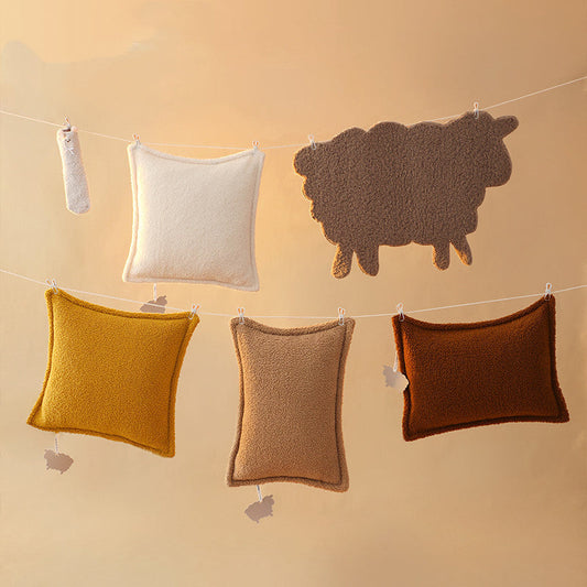 HKM-017043 Lamb Plush Pillow Cushions for Cozy Autumn and Winter Living Rooms