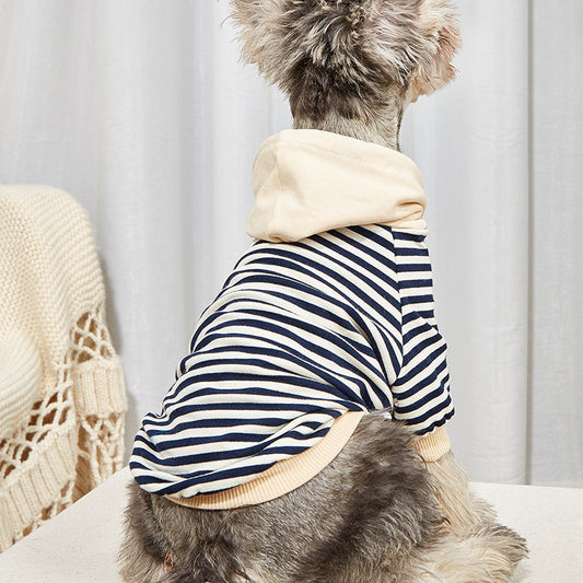 HKM-018643 Pet Striped Hooded Sweater for Dogs - Cozy Polyester Two-Legged Apparel