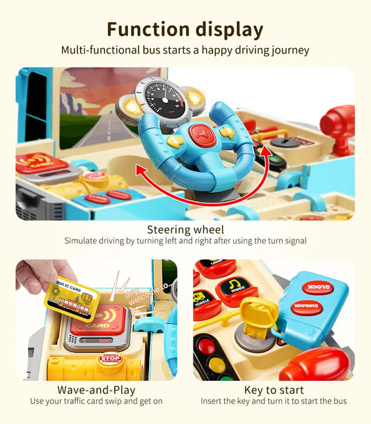HKM-018707 Driving Simulation School Bus Toy for Pretend Play – Ages 5 to 13, Plastic Model
