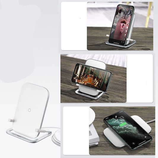 HKM-021395 Wireless Charging Stand for Mobile Phones - Compatible with Qi Standard Devices, USB Input, Horizontal and Vertical Use, Black or White