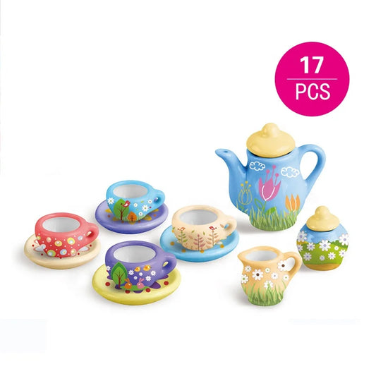 HKM-023315 Color Your Imagination with This 17-Piece Ceramic DIY Tea Set for Kids