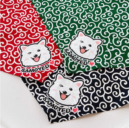 HKM-023763 Tang Grass Pattern Triangle Pet Scarf for Dogs - Available in Red, Green, and Blue, Perfect for All Seasons