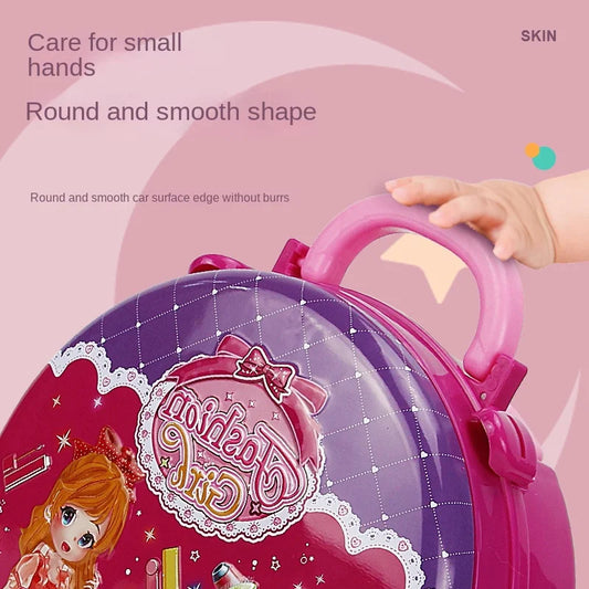 HKM-024659 Children's Makeup Play Set with Eye Shadow, Lipstick, and Brush - Princess Toy Suitcase for Ages 2 and Up