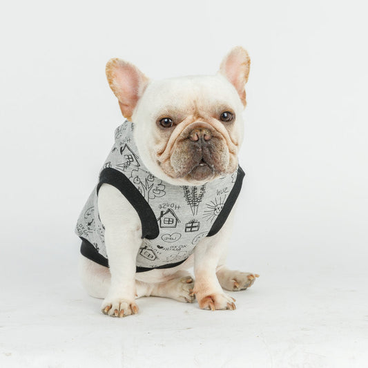HKM-024915 Casual Cotton Cartoon Hooded Short-Sleeved Sweater Vest in Beige and Gray