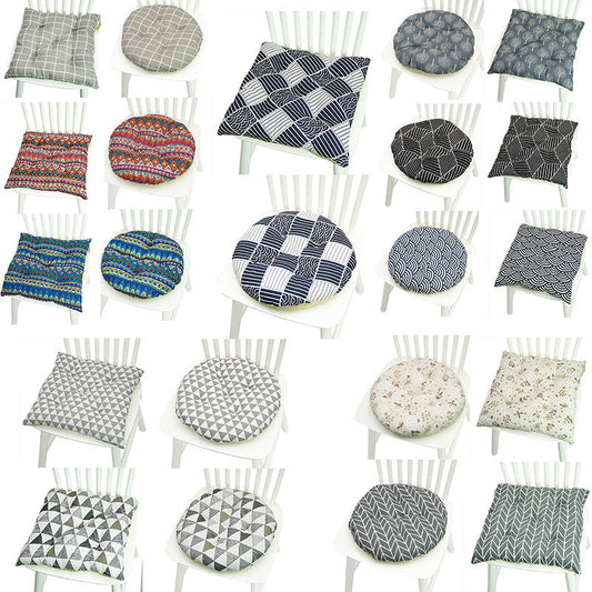 HKM-025619 Geometric Pattern Round Chair Cushion for Bay Windows, Cotton and Linen, 40x40 cm