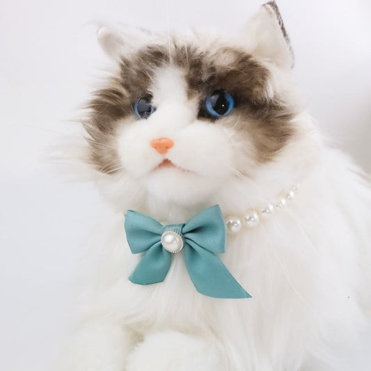 HKM-026515 Vintage Pearl Bow Pet Collar