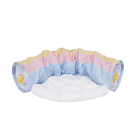 HKM-026643 Rainbow Cat Tunnel Bed – Removable & Washable Cat Passageway with Soft Silk Velvet and Steel Frame