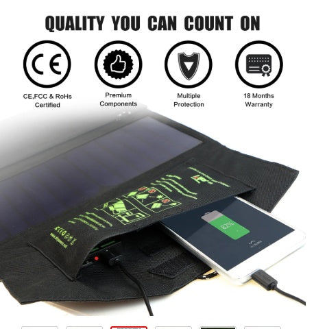 HKM-027219 Portable Dual USB Solar Phone Charger for Smartphones, Compatible with iPhone and Samsung, 21W Output
