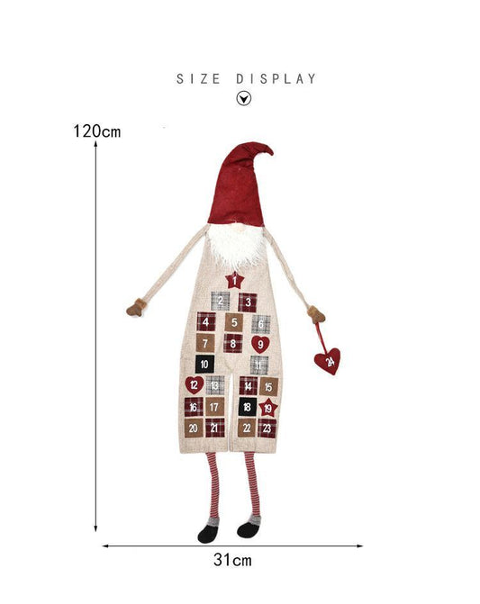HKM-028243 Linen Machine Embroidered Forester Christmas Calendar, 95CM Length Without Feet, 120CM Length With Feet, 31CM Width