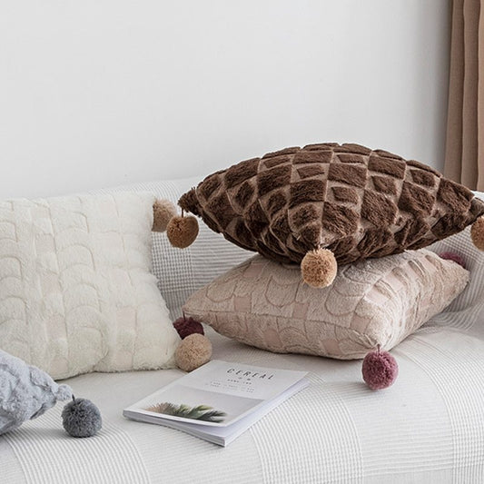 HKM-029331 Diamond-Embroidered Velvet Four-Corner Hanging Ball Pillow in Multiple Colors