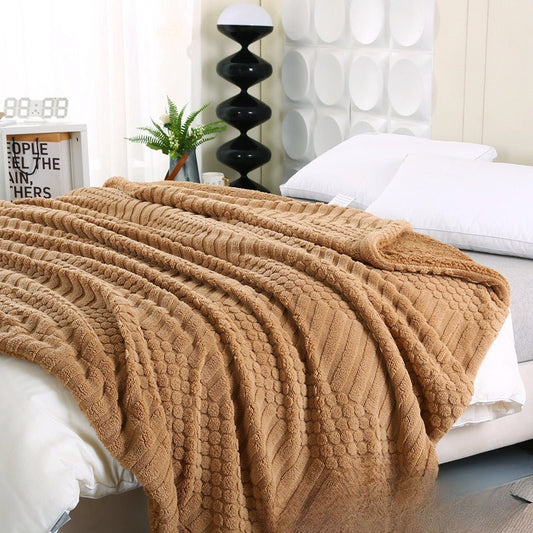 HKM-031251 Cozy Double Layer Striped Lambswool Blanket - Multiple Sizes and Colors