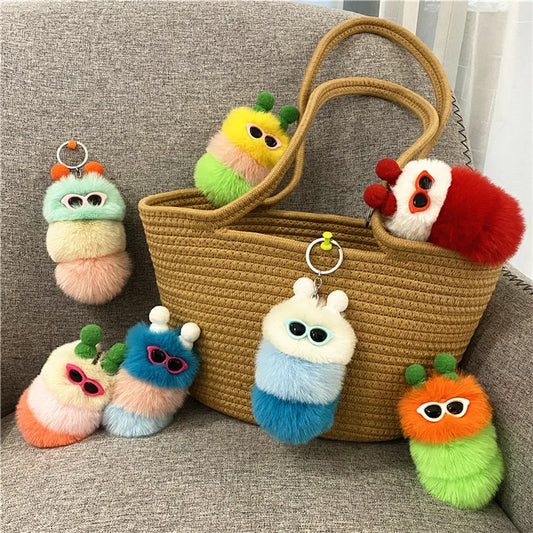 HKM-031251 Cute Plush 3D Cartoon Keychain in Candy Colors for Bags and Keys