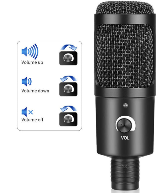 HKM-035731 USB Condenser Microphone for Laptops and Computers with Volume Control and Enhanced Sensitivity