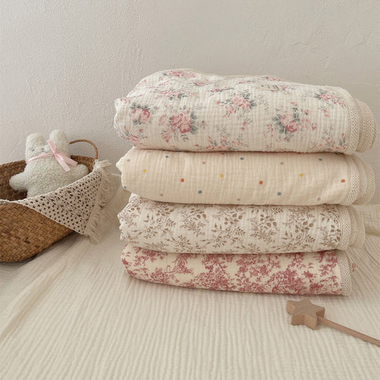 HKM-036179 Double Layer Pure Cotton Plush Blanket for Infants and Newborns - 90x130cm, Various Designs
