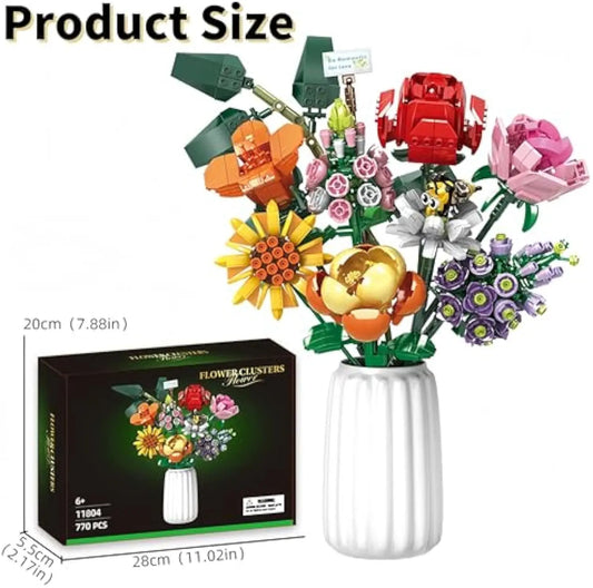 HKM-039123 Flower Bouquet Building Blocks Set - 40-Piece DIY Toy for Ages 2 and Up - Includes Rose Design