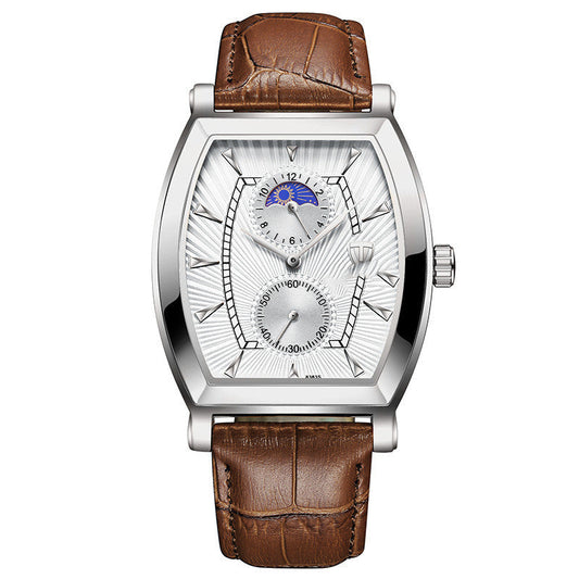 HKM-040979 Automatic Quartz Watch with Six-Pin Barrel and Rectangular Design, Waterproof to 30M, Multiple Color Options