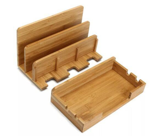 HKM-045139 Bamboo Weave Solid Wood Mobile Phone Stand - Artistic Decorative Holder for Home Use