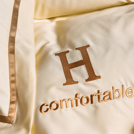 HKM-046547 Silk Bed Sheet Set - Minimalist Design, Four-Piece in Multiple Colors