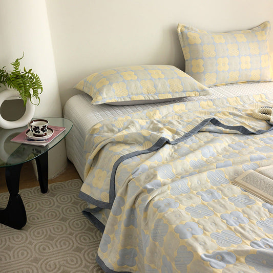 HKM-048211 Breathable Pure Cotton Double-Layer Summer Quilt with Pillowcases, Multiple Sizes Available