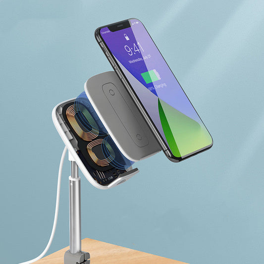 HKM-048595 15W Wireless Charger Stand for Mobile Devices, Adjustable Desktop Phone & Tablet Holder in Silver and Rose Gold