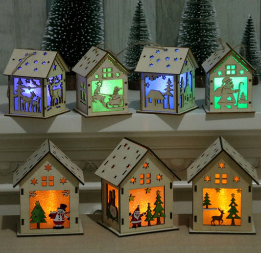 HKM-048979 Christmas LED Wooden Light Decoration with DIY Assembly and Colorful Candle Lights