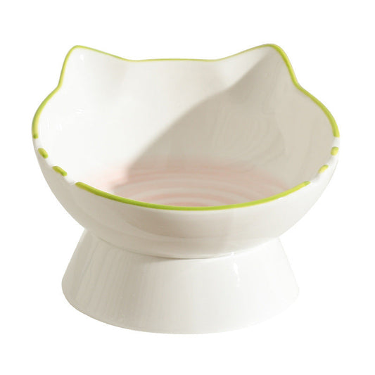 HKM-049555 Hand-Painted Ceramic Cat Bowl with Cute Cat Ears for Food and Water