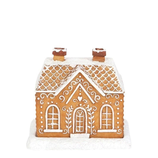 HKM-050131 Gingerbread Cottage Incense Burner with Christmas Snow Roof - Resin Design