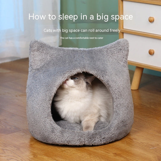 HKM-050963 Double-sided Fleece Cat Head Nest Bed - Removable & Washable, Small & Large Sizes Available