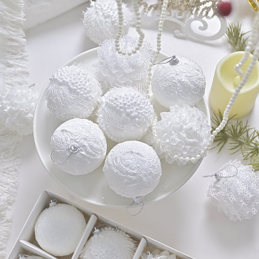HKM-055251 Decorative Lace Glitter Foam Christmas Ball Pendant for Holiday Gift Packaging